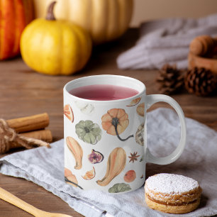 Caneca De Café Em Dois Tons Padrão Colorido de Pumpkin de Aquarela   Autumn Vi