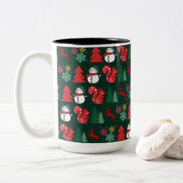 Caneca De Café Em Dois Tons Padrão Colorido de Vibes do Xmas