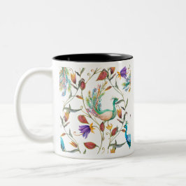 Caneca De Café Em Dois Tons Padrão com pavão e flores pavão