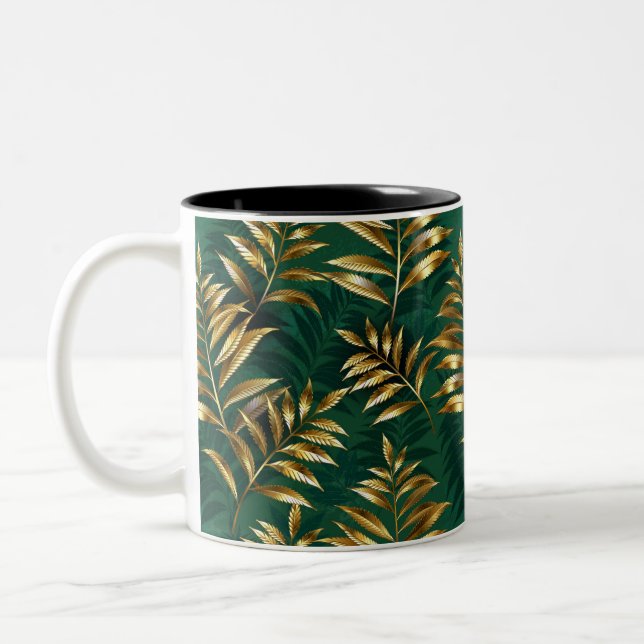Caneca De Café Em Dois Tons Padrão contínuo com samambaias douradas (Esquerda)