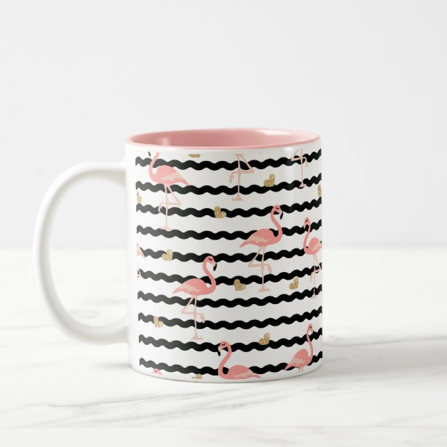Caneca De Café Em Dois Tons Padrão contínuo de flamingo rosa fofo (Esquerda)