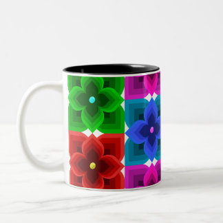 Caneca De Café Em Dois Tons Padrão contínuo de flores geométricas coloridas, n