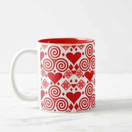 Caneca De Café Em Dois Tons Padrão Cor-de-rosa, vermelho e branco do dia de os