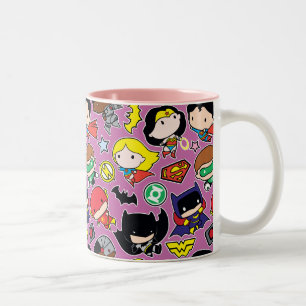 Caneca De Café Em Dois Tons Padrão da Liga da Justiça de Chibi em Roxo
