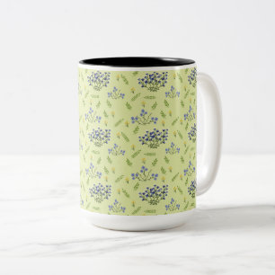 Caneca De Café Em Dois Tons padrão das flores roxas e amarelas
