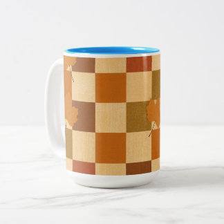 Caneca De Café Em Dois Tons Padrão de Abóbora em Xadrez Outono Retro
