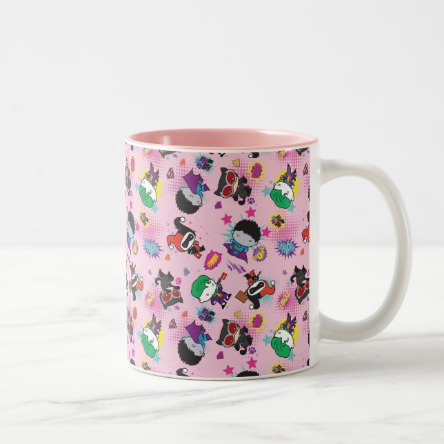 Caneca De Café Em Dois Tons Padrão de Ação de Chibi Super Villain (Direita)