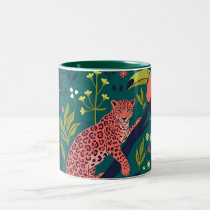 Caneca De Café Em Dois Tons Padrão de Animal da Selva Luxuriante