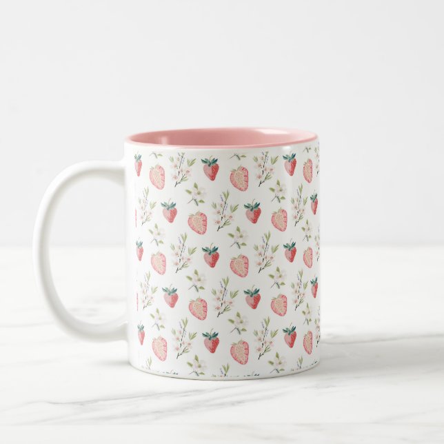 Caneca De Café Em Dois Tons Padrão de Aquarela de Morango  (Esquerda)