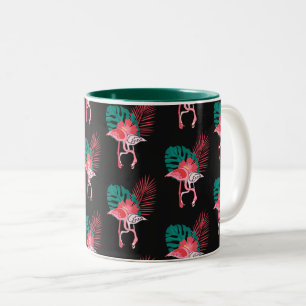 Caneca De Café Em Dois Tons Padrão de aquarela do flamingo tropical, engraçado