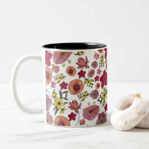 Caneca De Café Em Dois Tons Padrão de Aquarela Floral Botânica 1.0