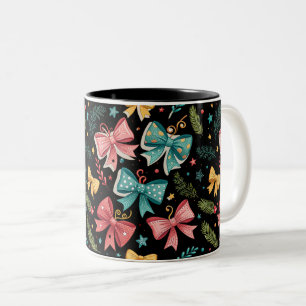 Caneca De Café Em Dois Tons Padrão de arco com estrelas e ramificações de pino