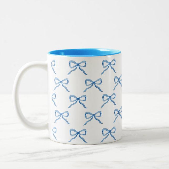 Caneca De Café Em Dois Tons Padrão de Arco de Aquarela Azul (Esquerda)