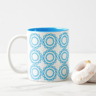 Caneca De Café Em Dois Tons Padrão de Arte de Círculos Geométricos Azuis