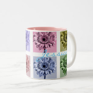 Caneca De Café Em Dois Tons Padrão de Arte Pop de Flores Personalizado