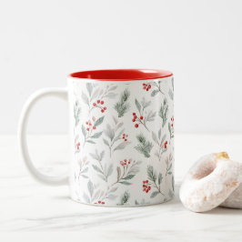 Caneca De Café Em Dois Tons Padrão de Bagas de Visco e Azevinho