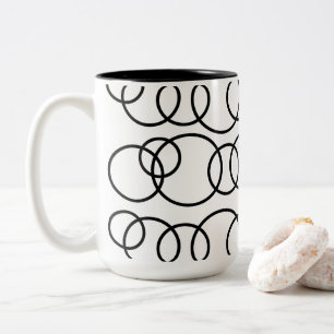 Caneca De Café Em Dois Tons Padrão de Bolhas com Círculos Preto e Branco