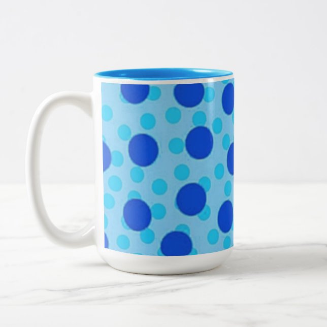 Caneca De Café Em Dois Tons Padrão de Bolinhas Azuis (Esquerda)
