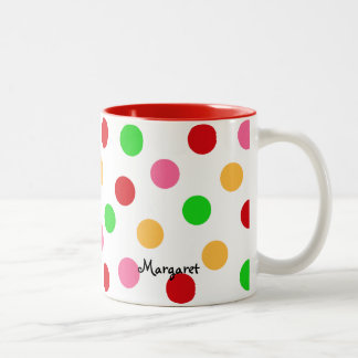 Caneca De Café Em Dois Tons Padrão de Bolinhas Colorida Personalizado