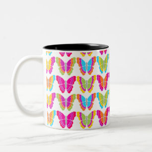 Caneca De Café Em Dois Tons Padrão de borboleta arco-íris multicolorido giro-c