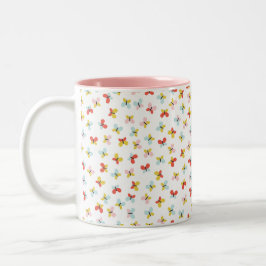 Caneca De Café Em Dois Tons Padrão de Borboleta e Floral