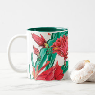 Caneca De Café Em Dois Tons Padrão de Cactus Vermelho Verde