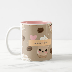 Caneca De Café Em Dois Tons Padrão de Cappuccino Cute Personalizado
