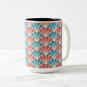 Caneca De Café Em Dois Tons Padrão de Cauda Pavão Vermelho e Azul