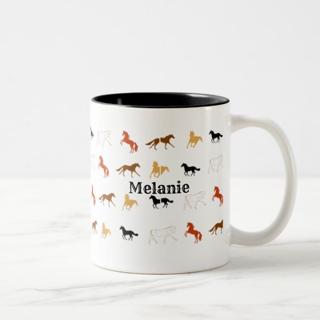 Caneca De Café Em Dois Tons Padrão de Cavalo Simples com Personalização de Nom (Direita)