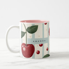 Caneca De Café Em Dois Tons Padrão de Cereja Vermelha Personalizada Retro-Vint