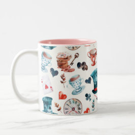 Caneca De Café Em Dois Tons Padrão de Chá Festa no País das Maravilhas Caprich