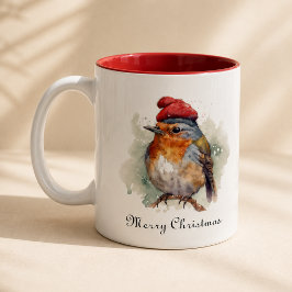 Caneca De Café Em Dois Tons Padrão de Chapéu Vermelho de Pintura em Aquarela d