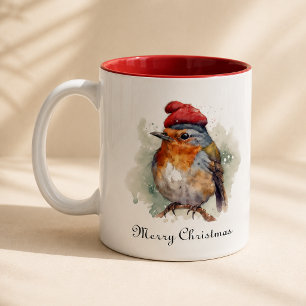 Caneca De Café Em Dois Tons Padrão de Chapéu Vermelho de Pintura em Aquarela d