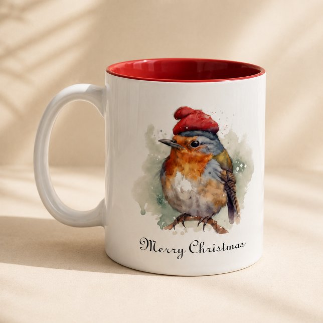 Caneca De Café Em Dois Tons Padrão de Chapéu Vermelho de Pintura em Aquarela d (Criador carregado)