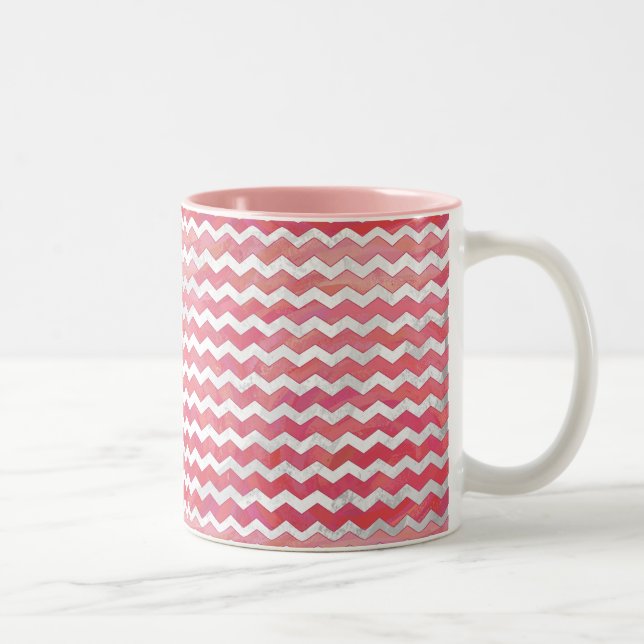 Caneca De Café Em Dois Tons Padrão de Chevron do Salmão Swirl (Direita)