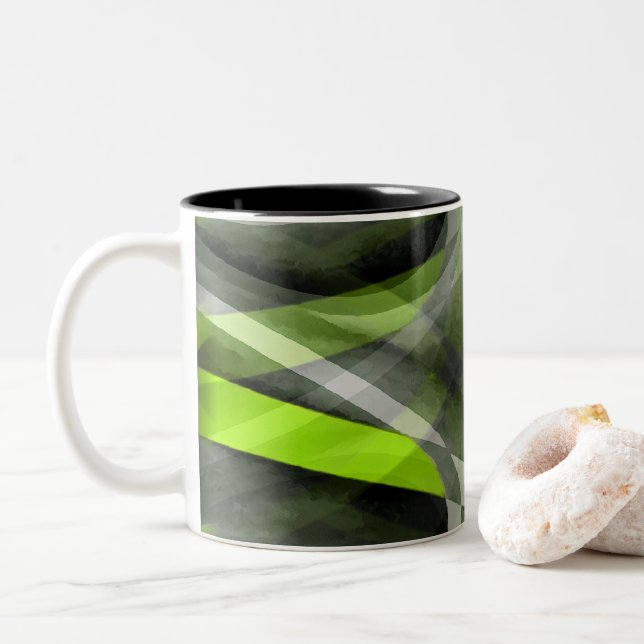 Caneca De Café Em Dois Tons Padrão de Cinzas e Curvas de Limão (Com Donut)