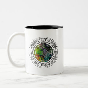 Caneca De Café Em Dois Tons Padrão de Círculo Colorido de Tiki