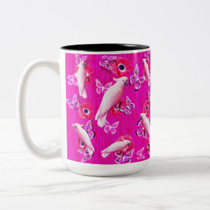 Caneca De Café Em Dois Tons Padrão de Cockatoos australianos cor-de-rosa,