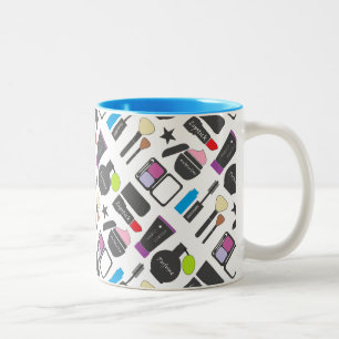 Caneca De Café Em Dois Tons Padrão de Colagem Funky Makeup