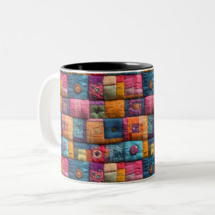 Caneca De Café Em Dois Tons Padrão de Colcha de Remendo Caprichoso: Design Col