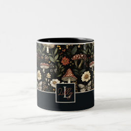 Caneca De Café Em Dois Tons Padrão de Cottagecore do Cogumelo e Flores com nom