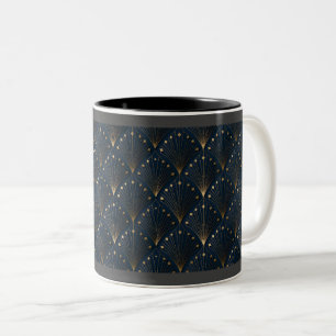 Caneca De Café Em Dois Tons Padrão de decoração azul e dourado