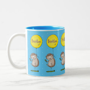 Caneca De Café Em Dois Tons Padrão de desenho animado de ouriço fofo e balão