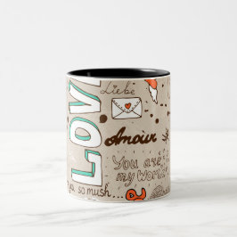 Caneca De Café Em Dois Tons Padrão de Desenho de Citações de Amor