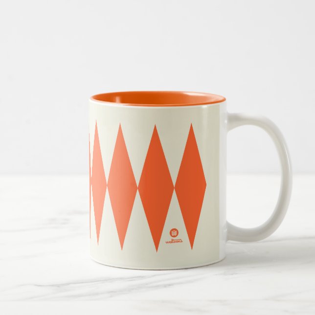 Caneca De Café Em Dois Tons Padrão de Diamante Laranja Retroativo (Direita)