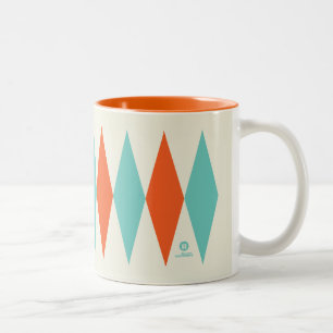 Caneca De Café Em Dois Tons Padrão de Diamante Retro Aqua e Laranja
