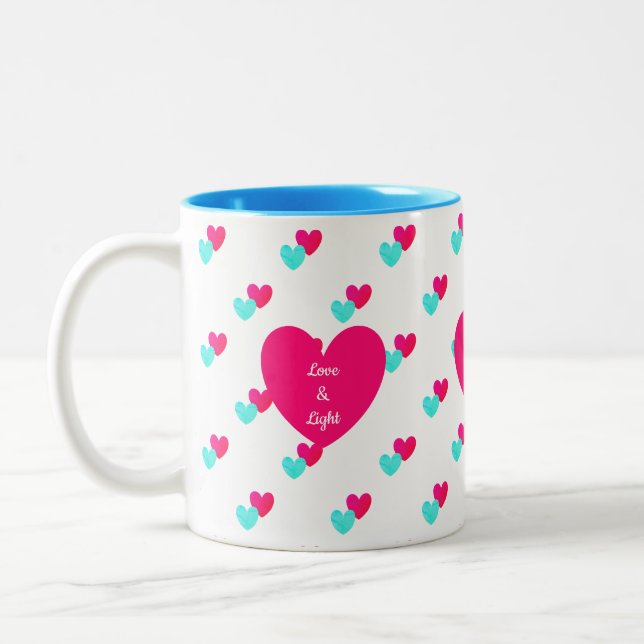 Caneca De Café Em Dois Tons Padrão de Dois Corações (Esquerda)