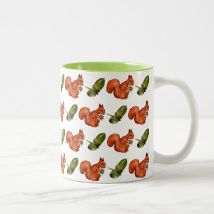 Caneca De Café Em Dois Tons Padrão de Esquilo e Bolota