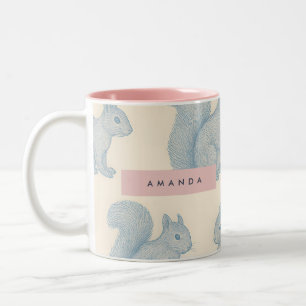 Caneca De Café Em Dois Tons Padrão de Esquilo Encantador Elegante Personalizad