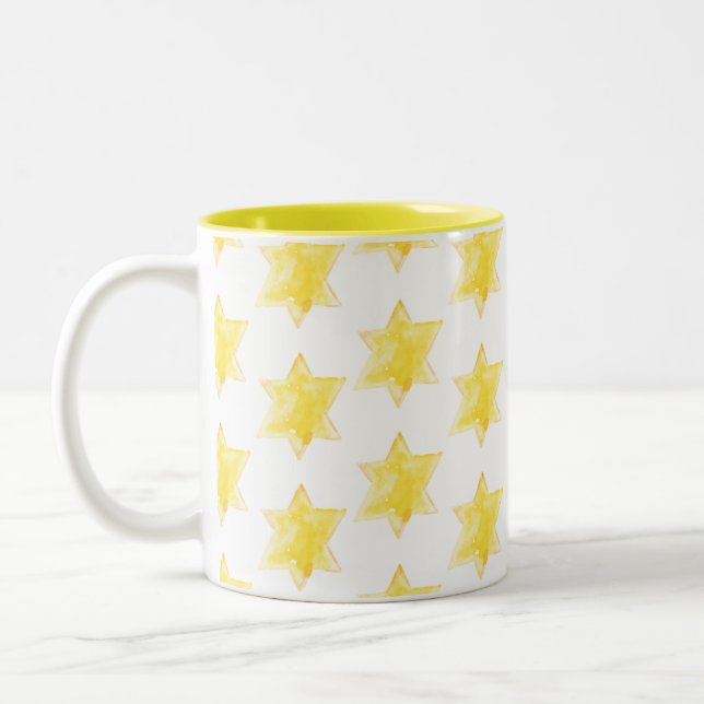 Caneca De Café Em Dois Tons Padrão de estrelas amarelas (Esquerda)
